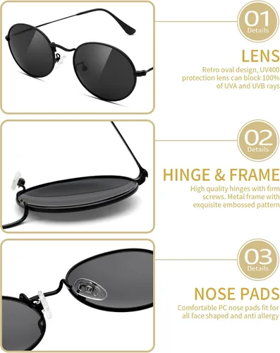 Vista 3 de Pro Acme Lentes de sol polarizados de metal ovalados retro para mujeres y hombres, pequeños tonos vintage de los años 90