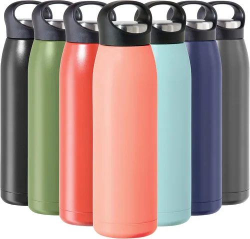 Vista 16 de OGGI Freestyle - Botella de agua aislada de acero inoxidable, doble pared aislada al vacío, termo de viaje, 23 onzas (23.0 fl oz), color negro