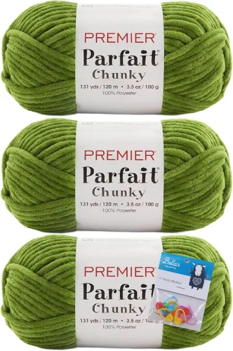 Vista 41 de Premier Yarns Parfait - Paquete de 3 unidades de felpilla gruesa de 3.5 onzas, peso supervoluminoso, paquete de 3 unidades con soportes para punto