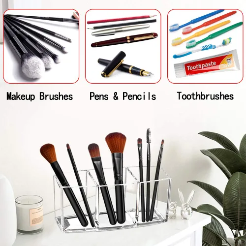 Vista 7 de Organizador de brochas de maquillaje acrílico con 3 ranuras