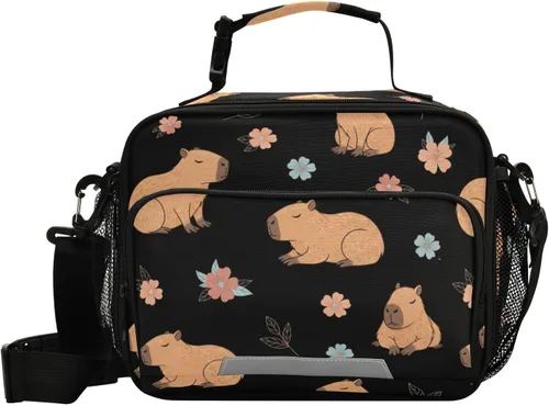 Vista 9 de Aslsiy Bolsa de almuerzo para mujer, diseño de arcoíris, con diseño de mariposa, con diseño de corazones brillantes, con correa ajustable