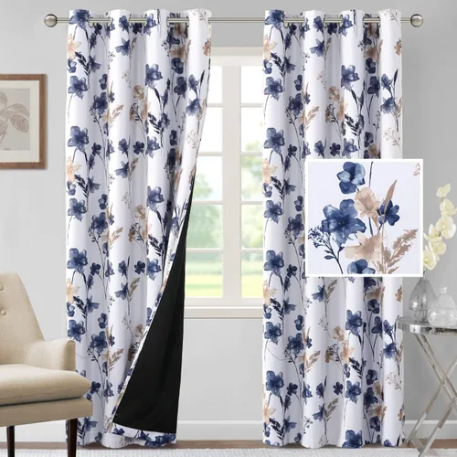 Vista 61 de H.VERSAILTEX - Cortinas 100% blackout con estampado floral de cattleyas, 45 pulgadas de largo, juego de 2 paneles térmicos con forro negro, a prueba
