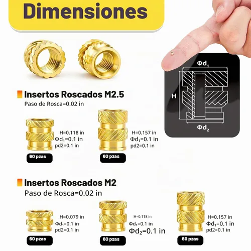 Vista 3 de 300 piezas de inserciones roscadas M2 M2.5 para plástico con puntas de ajuste térmico, kit de inserciones de ajuste térmico M2 y M2.5, inserciones