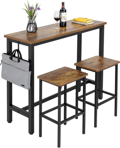 Vista 18 de Finnhomy Juego de mesa de bar, mesa de pub de 39.3 pulgadas, mesa rectangular de altura de barra, mesa de bar con taburetes, juego de mesa de cocina