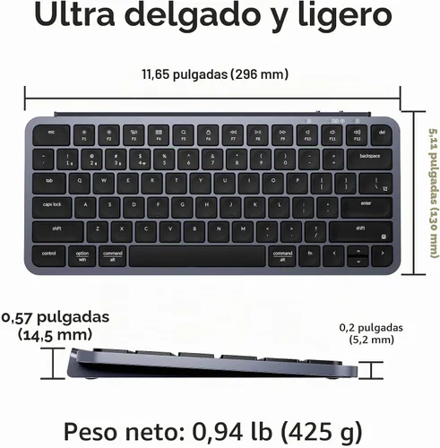 Vista 4 de Keychron B1 Pro Ultra-Slim ZMK/Launcher Teclado Inalámbrico Bluetooth 2.4 GHz/Conexión por Cable para Mac Windows Linux - Gris