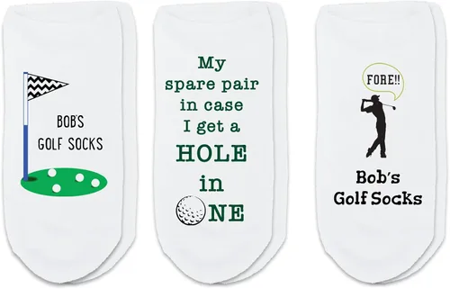 Vista 4 de Divertidos calcetines de golf con texto, grandes regalos para los amantes del golf, divertidos calcetines invisibles para hombres y mujeres