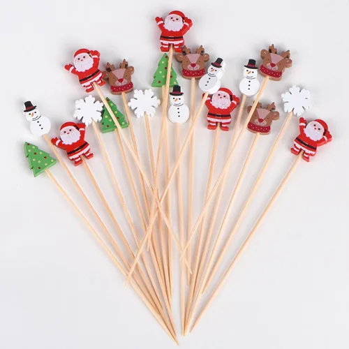 Vista 4 de JtmyAota - 100 unidades de palillos de dientes de Navidad para aperitivos, palillos de bambú natural de 4.7 pulgadas para cóctel, pastel, postre