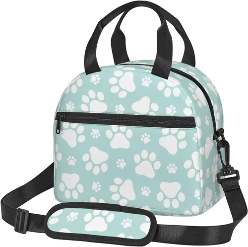 Vista 21 de Perinsto Lindas patas de perro beige bolsa de almuerzo reutilizable aislada bolsa de almuerzo lonchera contenedor con correa ajustable