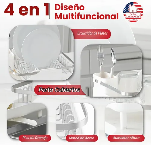 Vista 3 de Better Houseware - Escurridor de platos expandible - Escurridor de platos de acero inoxidable que ahorra espacio para encimera de cocina con bandeja