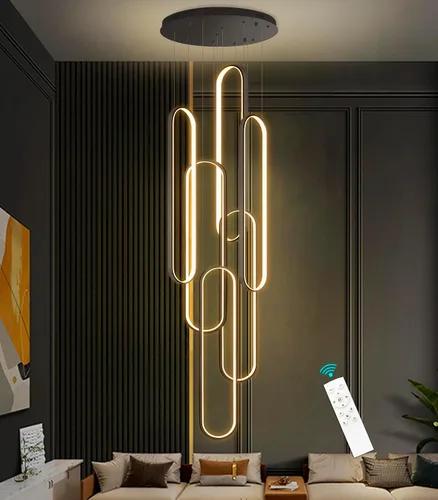 Vista 14 de Lámpara de Araña de Anillo Moderna LED Regulable Luz de Techo para Isla de Cocina Sala de Estar Escaleras Comedor Negro