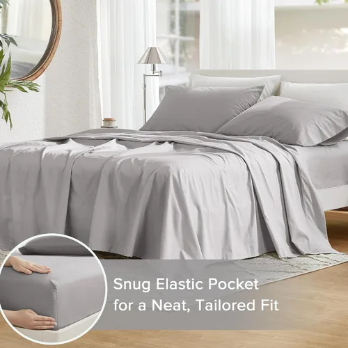 Vista 4 de Comfort Spaces Juego de sábanas 100% algodón transpirable, ligero, suave, con bolsillo elástico de 14 pulgadas que se adapta a colchones de hasta 16