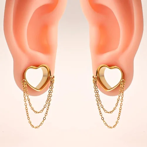 Vista 2 de Vankula 2 cadenas de corazón elegantes hipoalergénico de acero inoxidable de 0.07 onzas (0.07 onzas), tapones de oreja, túneles, expansor