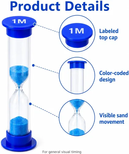 Vista 4 de I-MART Temporizador de arena de plástico, reloj de arena, reloj de arena, 30 segundos, 1 min, 2 minutos, 3 minutos, 5 minutos, 10 minutos