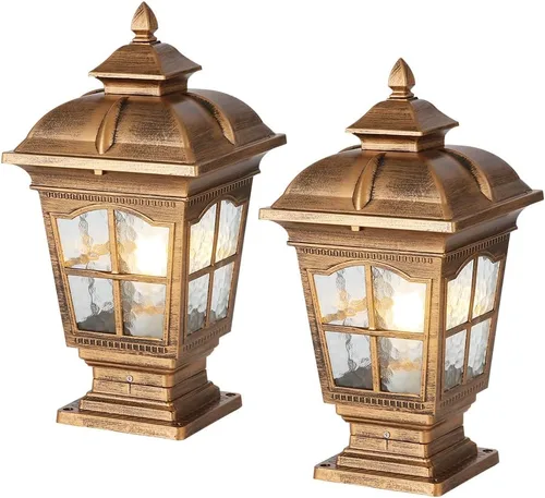 Vista 9 de Paquete de 2 luces de poste para exteriores, lámpara de poste de bronce, luces de calle antiguas para patio, jardín, césped de cerca, camino