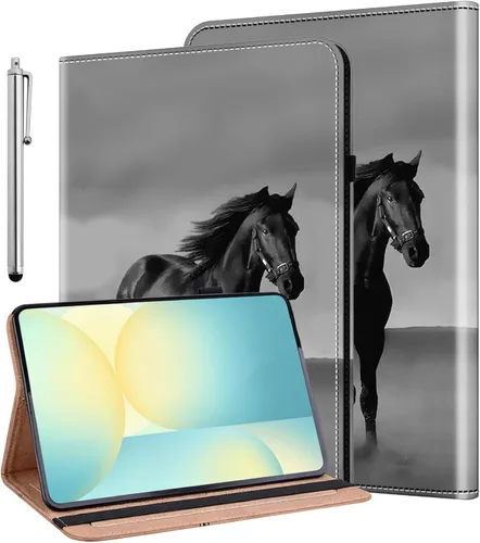 Vista 22 de ALILANG Funda para Samsung Galaxy Tab S5e de 10,5 pulgadas con lápiz capacitivo, a prueba de golpes plegable, negro (black horse)
