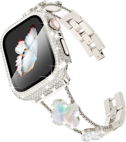 Vista 19 de Surace - Correa compatible con Apple Watch de 1.50 pulgadas para mujer, correa de metal con diamantes de imitación y circón en acero inoxidable