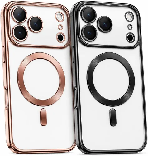 Vista 2 de Funda magnética transparente para iPhone 17 Pro Max, ribete metálico negro