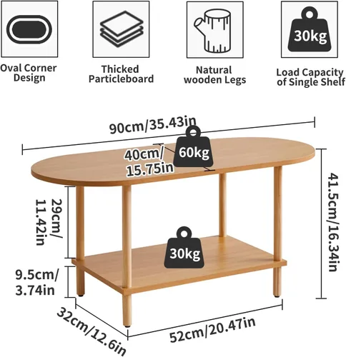 Vista 3 de Aibiju Mesa de té de madera pequeña, mesa de centro de 2 niveles para sala de estar, 35 x 16 x 17 pulgadas, soporte de mesa de té con estante