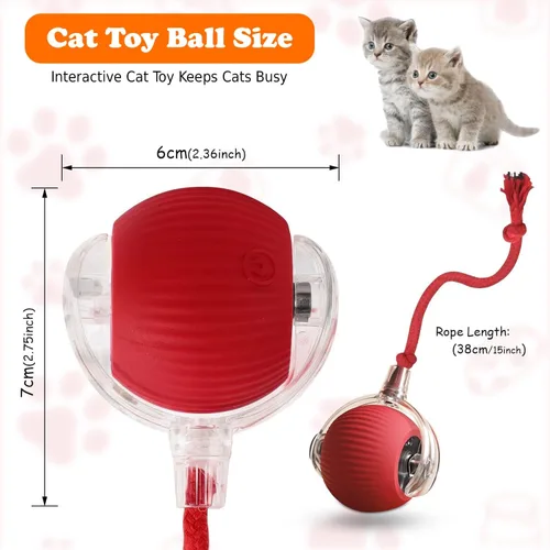 Vista 9 de Juguete de bola de gato en movimiento ágil con cuerda (rojo)