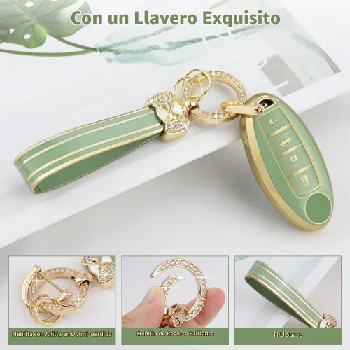 Vista 5 de PIFOOG Funda para llavero Compatible con Nissan 4 botones Altima Rogue Sentra Murano Kicks Armada Pathfinder Versa Titan Leaf Llaves de coche verde
