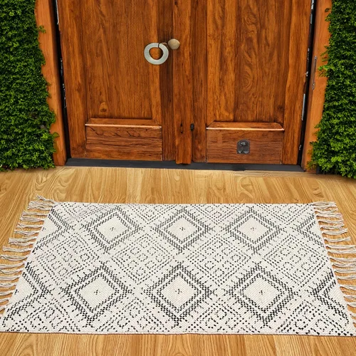 Vista 7 de Chardin home Alfombra bohemia con diamantes de 20 x 32 pulgadas, color marfil y negro, con flecos tejidos a mano, perfecta para entrada, felpudo