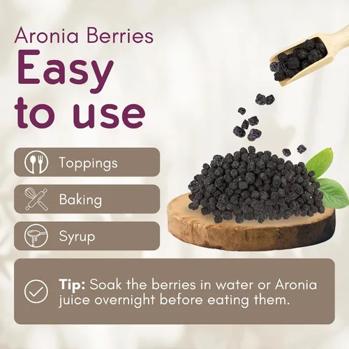 Vista 5 de Bayas de Aronia Orgánicas Secas 7.1 oz (200 g) – Sin Azúcar Añadido Veganas, Sin OMG, Chokeberries Negras Secadas Suavemente Altas