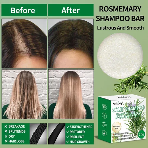 Vista 3 de Paquete de 2 barras de champú sólido con aceite de romero para cabello fino, champú natural y orgánico para mujeres y hombres, fortalece, espesa