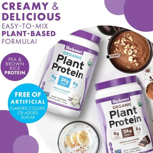 Vista 4 de BlueBonnet Nutrition - Proteína vegetal orgánica en polvo, 0.94 onzas de proteína vegetal, cero azúcar, 0.28 oz de fibra, USDA orgánico, sin OMG