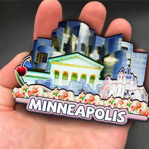 Vista 4 de Imán de madera de Minneapolis de Estados Unidos 3D para nevera, recuerdos coleccionables, decoración hecha a mano, artesanías 2