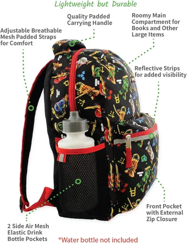 Vista 3 de Lego Minifigures - Mochila escolar de 16 pulgadas para niño y niña Lego Ninjago Classic