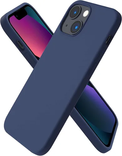 Vista 19 de ORNARTO - Funda compatible con iPhone 13 Mini, goma de gel suave de 3 capas de silicona líquida delgada con microfibra, 13,7 cm, azul Caucho