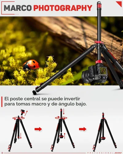 Vista 3 de IFOOTAGE Trípode para cámara TA6S, trípode de video de aluminio de 65 pulgadas, trípode profesional para cámara, 3 secciones con poste central