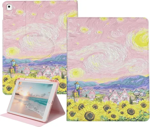 Vista 9 de Funda giratoria para iPad de 9ª/8ª/7ª generación de 10.2 pulgadas (2021/2020/2019), color rosa Funda giratoria de piel sintética de 360 grados