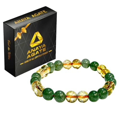 Vista 6 de Citrine, Green Aventurine Bracelet Healing Crystal Bracelet for Women and Men 8mm Round Beaded Bracelet for Good Luck, Wealth, Abundance Elastic