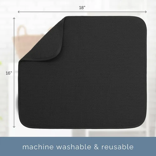 Vista 6 de S&T INC. Tapete de microfibra para secado de platos, reversible y absorbente para cocina, de 16 x 18 pulgadas, color negro