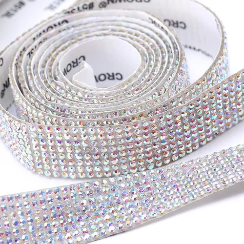 Vista 4 de 4 Rollos de Cinta Autoadhesiva de Diamantes de Imitación de Cristal, Cinta de Diamantes Bling con Adhesivos de 2 mm para Manualidades, Boda, AB