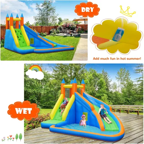 Vista 3 de Costzon - Tobogán acuático inflable, parque de toboganes gigantes inflables para niños, diversión al aire libre en el patio trasero, con soplador