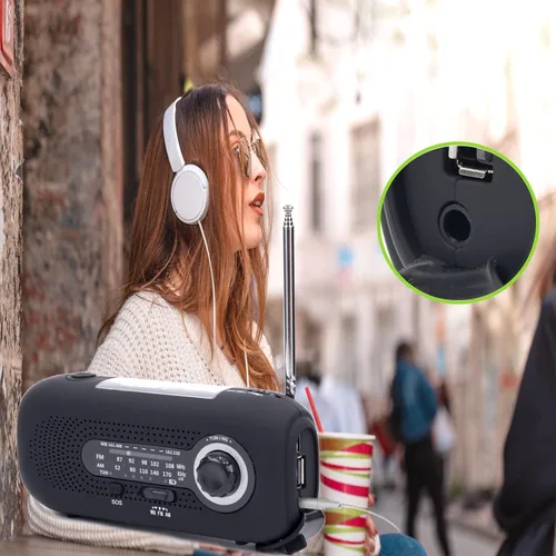 Vista 9 de Radio meteorológica Hank Crank, radio meteorológica NOAA, radio AM FM, radio de emergencia impermeable con linterna LED y cargador de teléfono