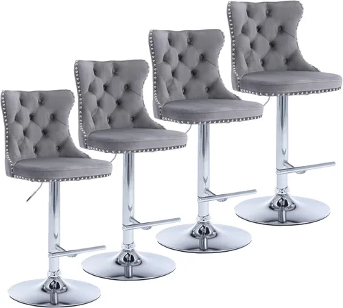 Vista 24 de Aoowow Juego de 2 taburetes de bar giratorios ajustables con parte trasera de terciopelo copetudo, sillas de bar modernas tapizadas con cabeza