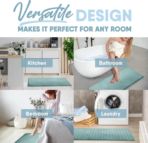Vista 7 de Tapete de baño de espuma viscoelástica extra grueso, moderno, con infusión de carbón y base antideslizante GripTex, absorbente, de fácil cuidado