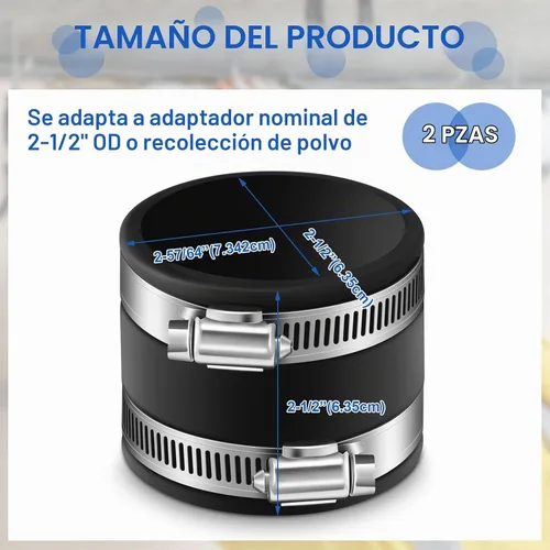 Vista 2 de Minatee 2 manguitos flexibles de control de polvo de 2-1/2 pulgadas con abrazaderas de manguera de acero inoxidable, acoplamiento flexible de PVC