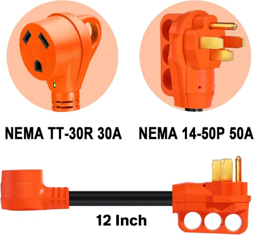 Vista 2 de Cable adaptador RV de 50 amperios a 30 amperios, Dogbone NEMA 14-50P a TT-30R 115G