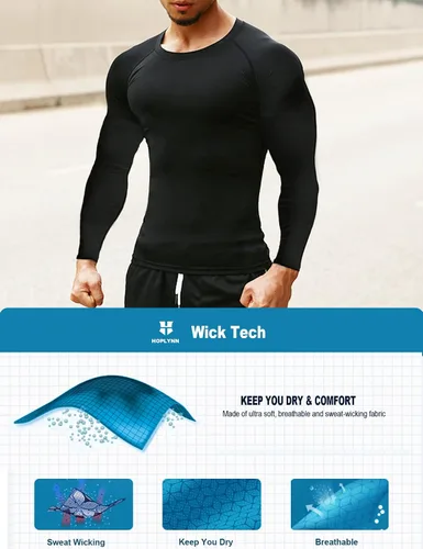 Vista 3 de HOPLYNN 5 Pack Compression Shirts Men Long Sleeve Rash Guard Athletic Baselayer Undershirt Gear Tshirt for Sports Workout