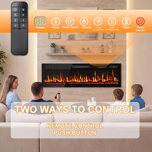 Vista 5 de Waleaf Chimenea eléctrica lineal delgada de 72 pulgadas con temporizador de 8 horas y diseño seguro de sobrecalentamiento, calentador eléctrico