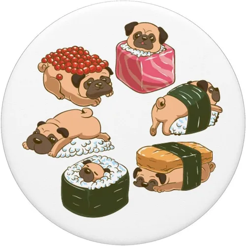 Vista 3 de Sushi de pug Kawaii japonés divertido., Negro