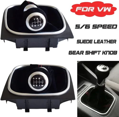 Vista 3 de Pomo para palanca de cambio de coche, funda protectora contra el polvo, para VW Golf 5 6 MK5MK6 R32 GTI 04-09, rojo y negro, de ante suave (negro)