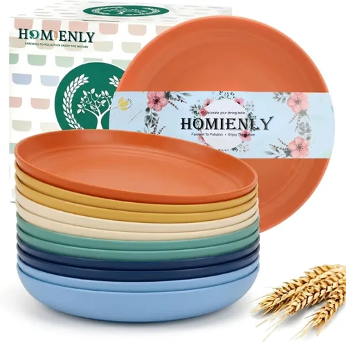 Vista 14 de Homienly Party Plates 12 PCS Wheat Straw Deep Plates 9 Inch Plastic Plates Alternative for Salad,Pizza,Hamburger,Unbreakable Kitchen Plates for
