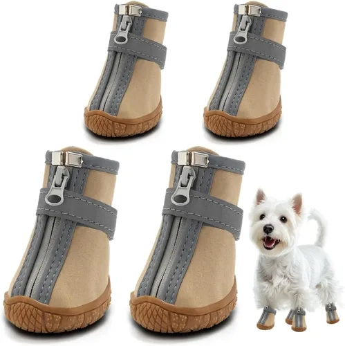 Vista 18 de Zapatos para perros pequeños, botas transpirables para perros, protectores de patas para pavimento caliente, nieve de invierno, botines para perros