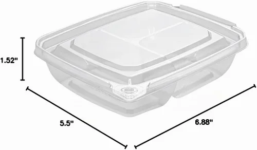 Vista 14 de Restaurantware - Contenedor de comida de 100 unidades de 6.8 x 5.5 x 1.5 pulgadas, 3 compartimentos de plástico con tapa con bisagras, contenedor a