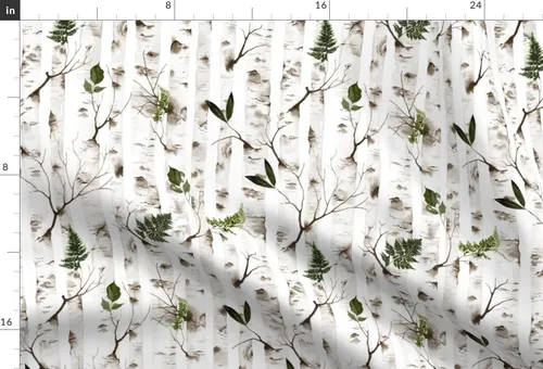 Vista 3 de Spoonflower Fabric Woodland Rustic Nature Forest on Chiffon Fat Quarter Birch Woods Trees Botanical Use for Sewing Fashion Apparel Dresses Home